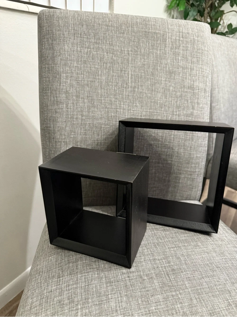 Black Wood Floating Wall Shelf Set - Modern Square Display